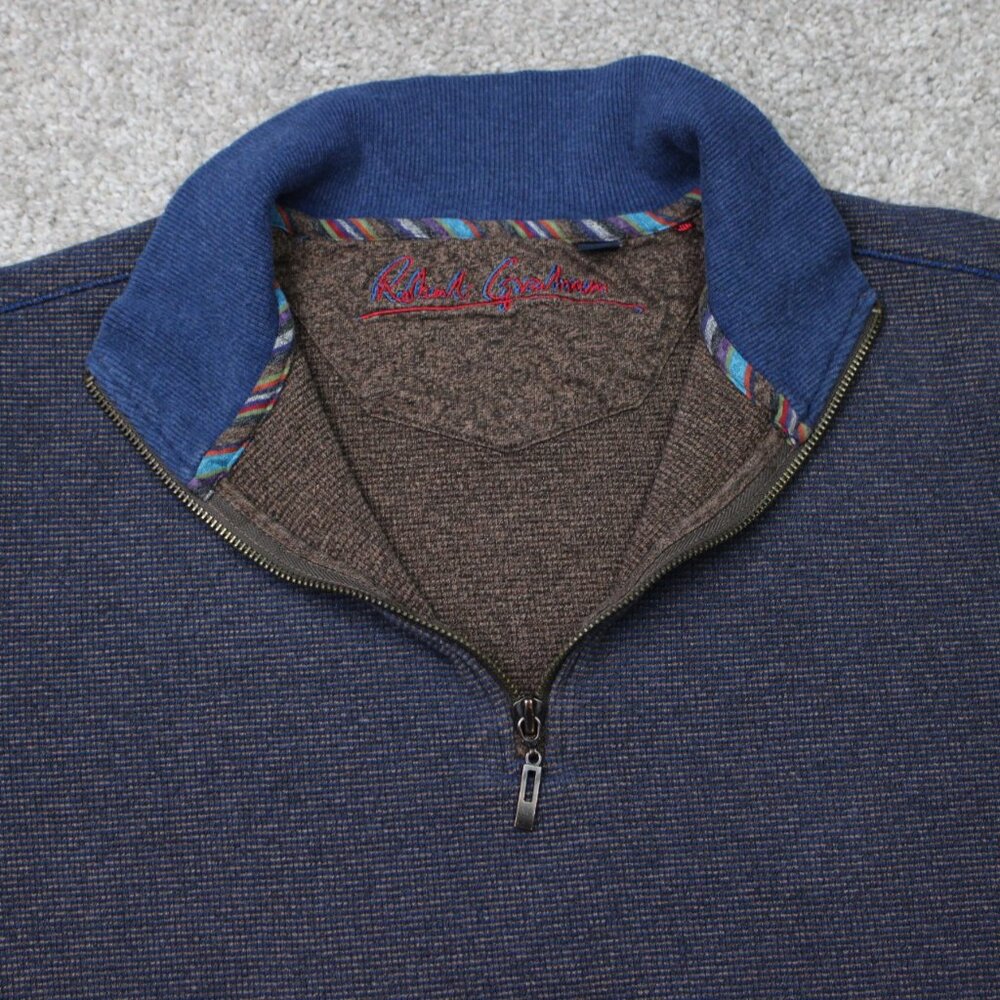Robert Graham Sweatshirt Mens Large Blue 1/4 Zip 100% Cotton‎ Pullover Sweater - Picture 4 of 9